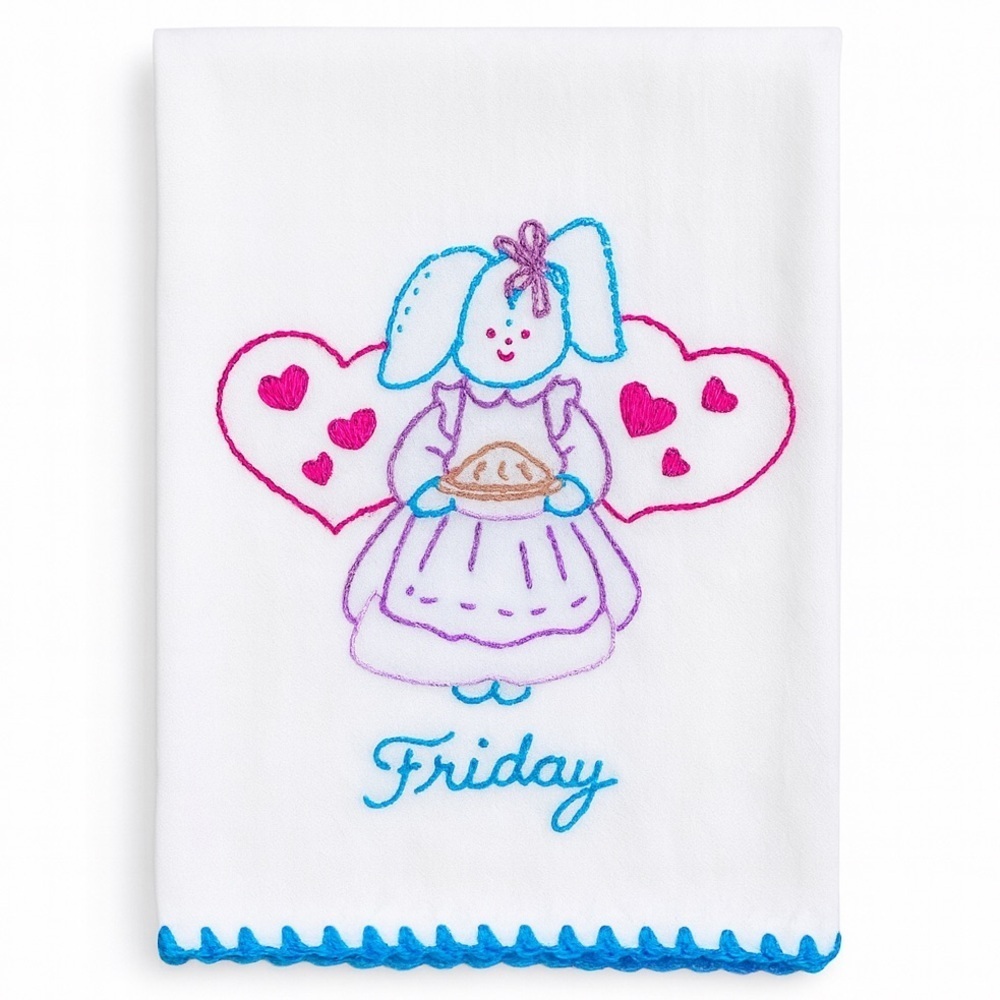 Day of the Week Embroidered Tea Towel